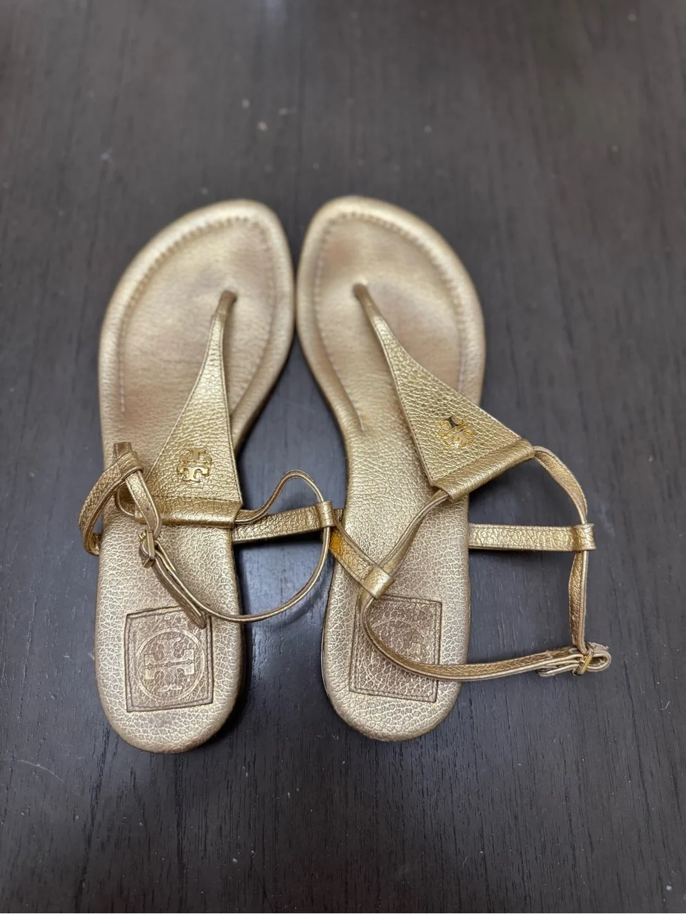 Tory Burch Designer Emmy Metallic Strappy Gold Women's Leather Sandals size W 10